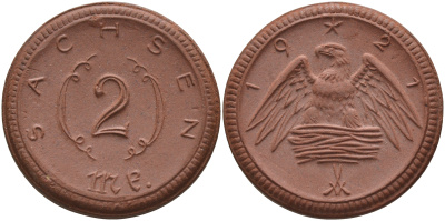 Саксония 2 марки 1921 J. N 56 фарфор 1094-1-23