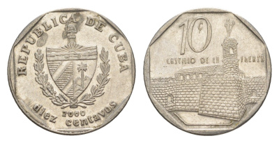 Куба 10 сентаво 2000 форт в Гаване Ла-Фуэрса KM 576.2, JMA MC20, Schoen 714 сталь плакированная никелем 4644-746