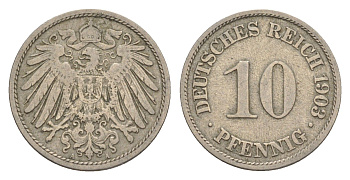 Германия 10 пфеннигов 1903 A, Вильгельм II (1888-1918) KM 12, J. 13 медно-никель 4647-915