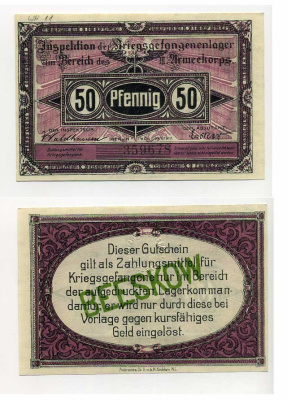 Германия 50 пфеннигов 1917 1917 инспекция лагерей военнопленных в Бескове, III-ий Армейский корпус C-2709 бумага UNC (пресс) 000-00-00