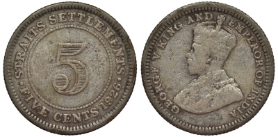 Стрейтс-Сетлментс 5 центов 1926 Георг V (1910-1936) КМ 36 серебро 53-528