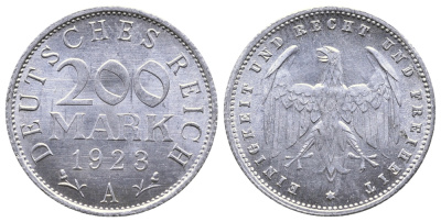 ГЕРМАНИЯ 200 МАРОК 1923 A KM 35, J. 304 алюминий 4380-433