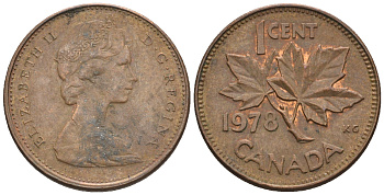 Канада 1 цент 1978 Елизавета II (1952-2022), кленовый лист KM 59.1 бронза 4609-951