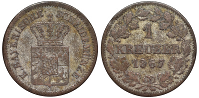 Бавария 1 крейцер 1865 Людвиг II (1864-1886) KM 487 серебро 75-1364