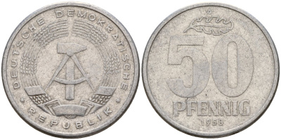 ГДР 50 пфеннигов 1958 A KM 12.1 алюминий 106-954
