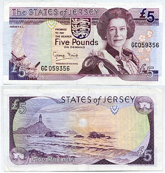 Джерси 5 фунтов 1993 ПОДПИСЬ 4 Pick 21а бумага 7218-15-1