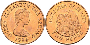 Джерси 2 пенса 1984 Елизавета II (1952-2022), Сент-Хелиер KM 55 бронза UNC 4583-134