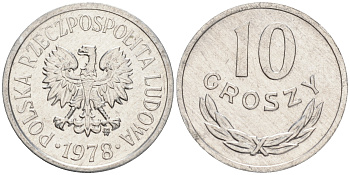 ПОЛЬША 10 ГРОШЕЙ 1978 MW KM АА47 алюминий 4528-229