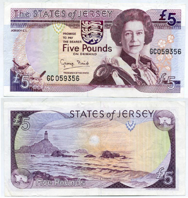 Джерси 5 фунтов 1993 ПОДПИСЬ 4 Pick 21а бумага 7218-15-1