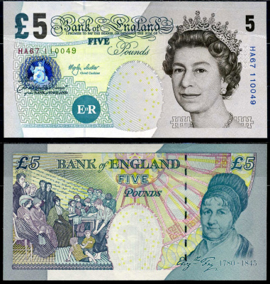 Англия 5 фунтов 2002 Банк Англии, Элизабет Фрай, серия HA Pick 391c бумага UNC (пресс) 7202-49-1