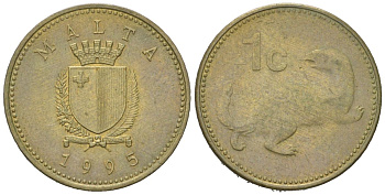 Мальта 1 цент 1995 ласка, горностай KM 93 никель латунь 192-1217