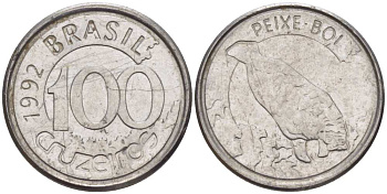 БРАЗИЛИЯ 100 КРУЗЕЙРО 1992 РЕФОРМА 1990-1993, ЛАМАНТИН KM 623 нержавеющая сталь 4387-229