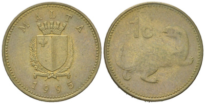 Мальта 1 цент 1995 ласка, горностай KM 93 никель латунь 192-1217