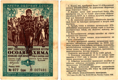 СССР 1 рубль 1936 Одиннадцатая всесоюзная лотерея Осоавиахима 2195-55-2-1