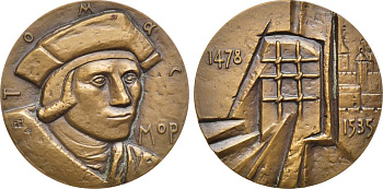 СССР медаль 1981 ЛМД, 500 лет со дня рождения Томаса Мора, медальер М.Б. Романовская, диаметр 60 мм., тираж 850 экз. Шкурко, Салыков 1315 томпак    1065-4-13
