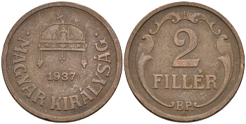Венгрия 2 филлера 1937 BP KM 506 бронза 4115-1151