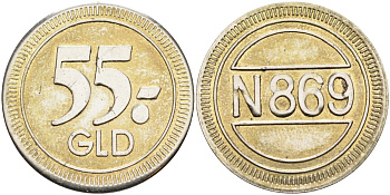 Нидерланды жетон ND рекламный, 55.-GLD, №869, диаметр 26 мм. никелированная сталь 4185-834