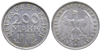 ГЕРМАНИЯ 200 МАРОК 1923 A KM 35, J. 304 алюминий 4380-445