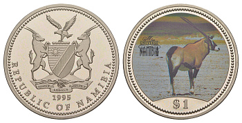 Намибия 1 доллар 1995 Орикс KM 7 медно-никель BU 1521-1231