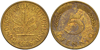 ФРГ 5 пфеннигов 1979 J J.382, KM 107 сталь плакированная латунью    4598-1024