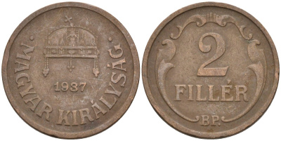 Венгрия 2 филлера 1937 BP KM 506 бронза 4115-1151