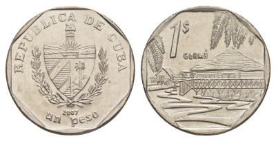 Куба 1 песо 2007 хижины Гуама KM 579 сталь плакированная никелем 4646-457