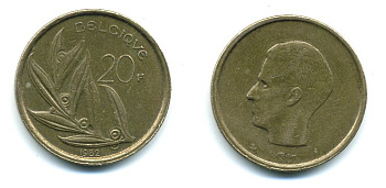 БЕЛЬГИЯ 20 ФРАНКОВ 1982 BELGIQUE KM 159 никель бронза 25-1653