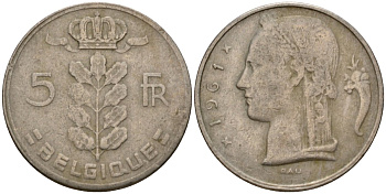 Бельгия 5 франков 1961 Belgique, Бодуэн I (1951-1993) KM 134 медно-никель 4393-1231
