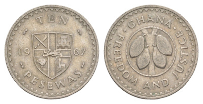 Гана 10 песев 1967 KM 16 медно-никель 4153-955