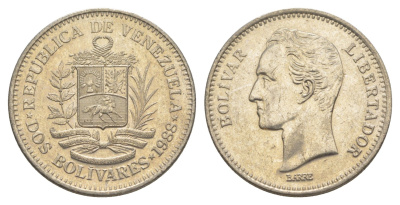 Венесуэла 2 боливара 1988 Симон Боливар Y 43 никель 4599-646