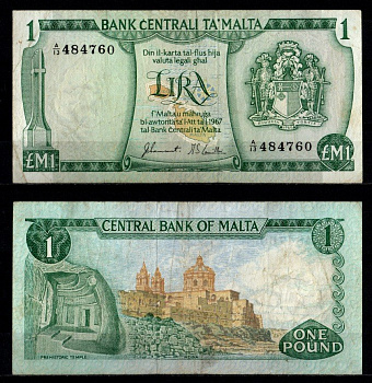 Мальта 1 лира 1967 (1973) Pick 31 c бумага 2198-20-3-1