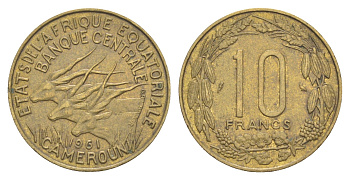 Экваториальная Африка, Камерун 10 франков 1961 KM 2 медь алюминий 4654-441