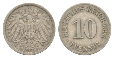 Германия 10 пфеннигов 1896 J, Вильгельм II (1888-1918) KM 12, J. 13 медно-никель 4640-234