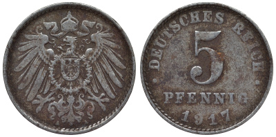 Германия 5 пфеннигов 1917 A KM 19, J. 297, Weege 5 железо 4118-1156
