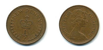 Великобритания 1/2 пенни 1971 Елизавета II (1952-2022) КМ 914, Spink 4239 бронза 4110-1629