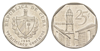 Куба 25 сентаво 1994 площадь в Тринидаде KM 577.1 сталь плакированная никелем 4646-414