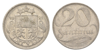 Латвия 20 сантимов 1922 год-тип KM 5 никель 4689-766