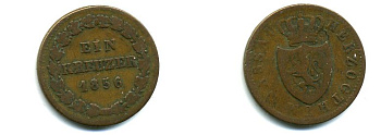 Нассау 1 крейцер 1856 Герцог Адольф (1839-1866) KM 54 медь 45-414