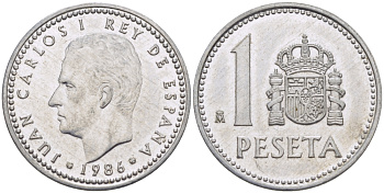 Испания 1 песета 1986 M, Хуан Карлос I (1975-2014) KM 821 алюминий 67-811
