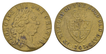 Великобритания игровой жетон Spade Guinea 1797 Георг III, диаметр 25 мм, вес 3,54 гр латунь 4657-845