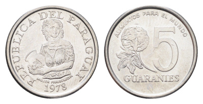 Парагвай 5 гуарани 1978 KM 166 нержавеющая сталь UNC 4705-422