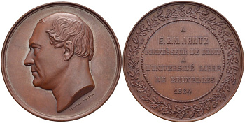 Бельгия медаль 1864 E. R. N. Arntz профессор брюссельского университета, медальер Leopold Viener, диаметр 60 мм. Wiener.22 бронза    1089-4-22