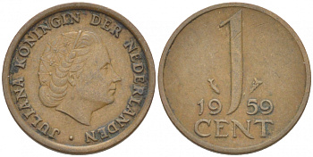 НИДЕРЛАНДЫ 1 ЦЕНТ 1959 ЮЛИАНА KM 180 бронза 3955-244