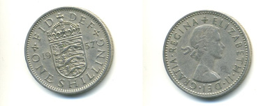 Великобритания 1 шиллинг 1957 Елизавета II (1952-2022), Английский герб KM 904, Spink 4147 медно-никель 59-825