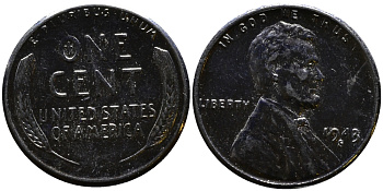 США 1 цент 1943 S (Сан-Франциско), Авраам Линкольн KM 132 a сталь плакированная цинком 4392-756