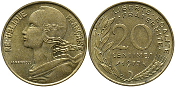 ФРАНЦИЯ 20 САНТИМОВ 1972 KM 930 медь алюминий никель 98-333
