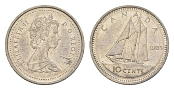 Канада 10 центов 1985 Елизавета II (1952-2022), парусник KM 77 никель 4630-835