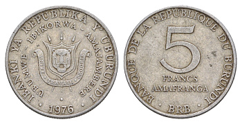 Бурунди 5 франков 1976 KM 20 алюминий 4650-421