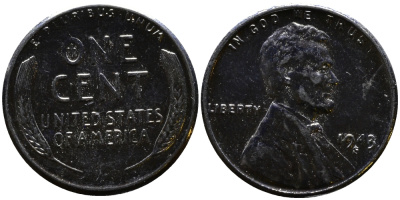 США 1 цент 1943 S (Сан-Франциско), Авраам Линкольн KM 132 a сталь плакированная цинком 4392-756