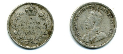 КАНАДА 5 ЦЕНТОВ 1917 ГЕОРГ V серебро 46-845